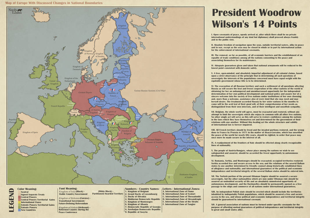 Woodrow Wilson's 14 Points by NerdyLlamaAltHist on DeviantArt