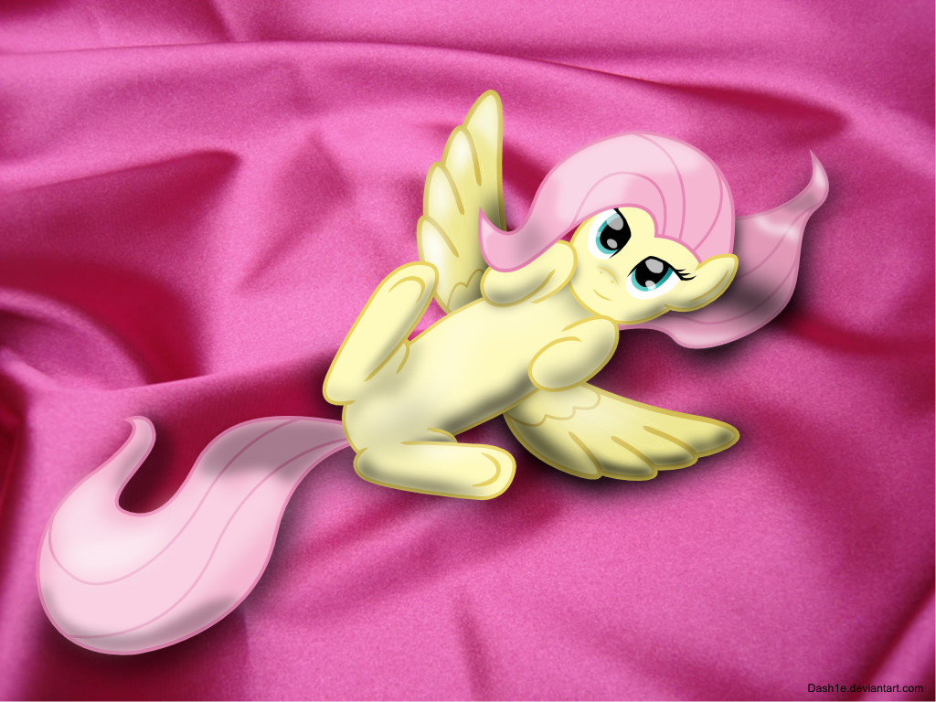 Fluttershy on pink silk