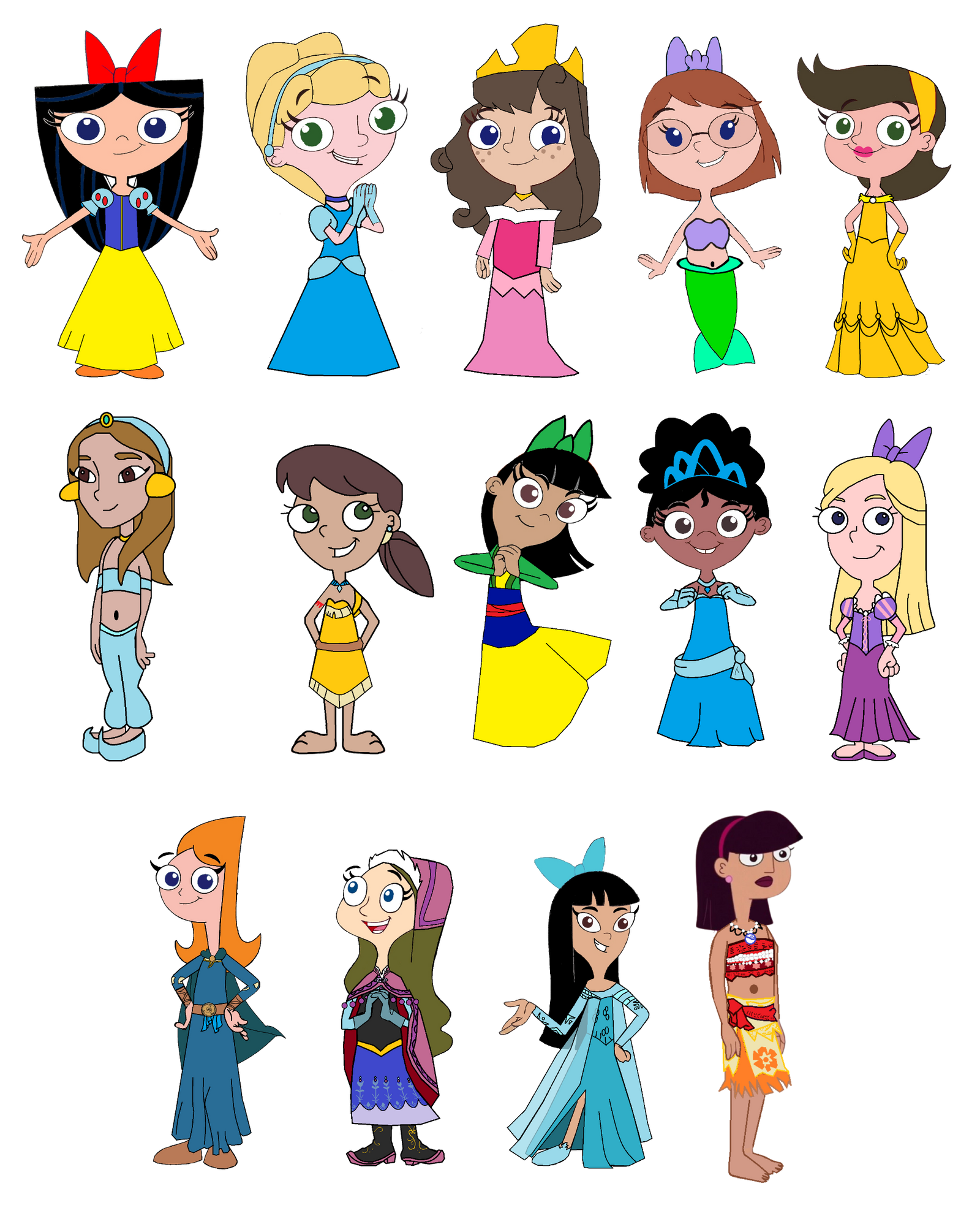 Phineas and Ferb Girls as Disney Princesses by Joshuat1306 on DeviantArt