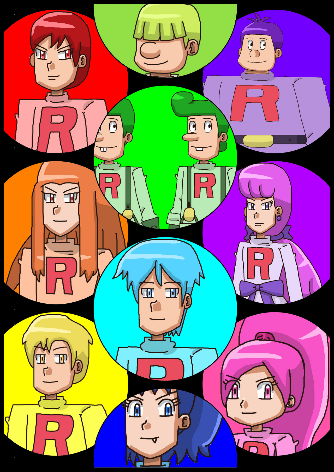 Rainbow Rockedt Rainbow Team Rocket with background colors by Joshuat1306 on DeviantArt