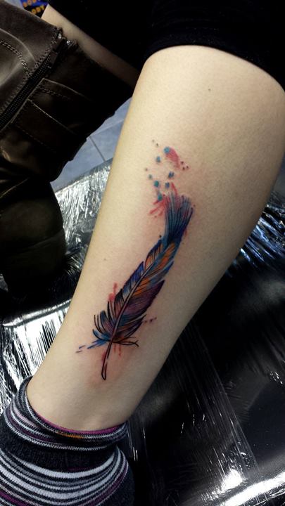 Watercolour Feather Tattoo