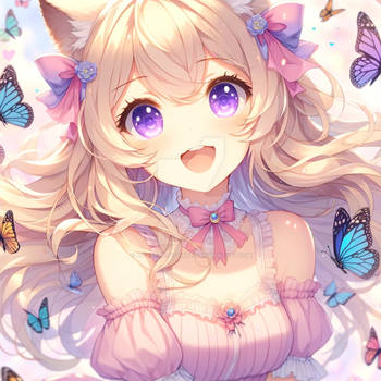 Anime Feline Neko Kemonomimi Girl With Butterflies