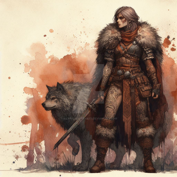 Barbarian Viking Warrior Lady With Wolf 7$