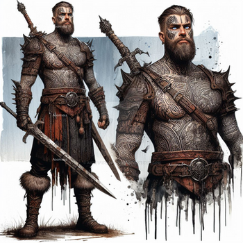 Viking Tattooed Barbarian Swordsman Character 7$