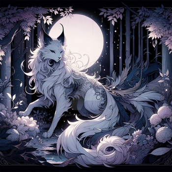 Adoptable Feline Forest White Spirit Creature Art