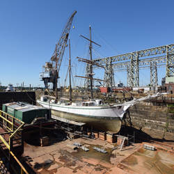 Barkentine Gazella in dry dock.