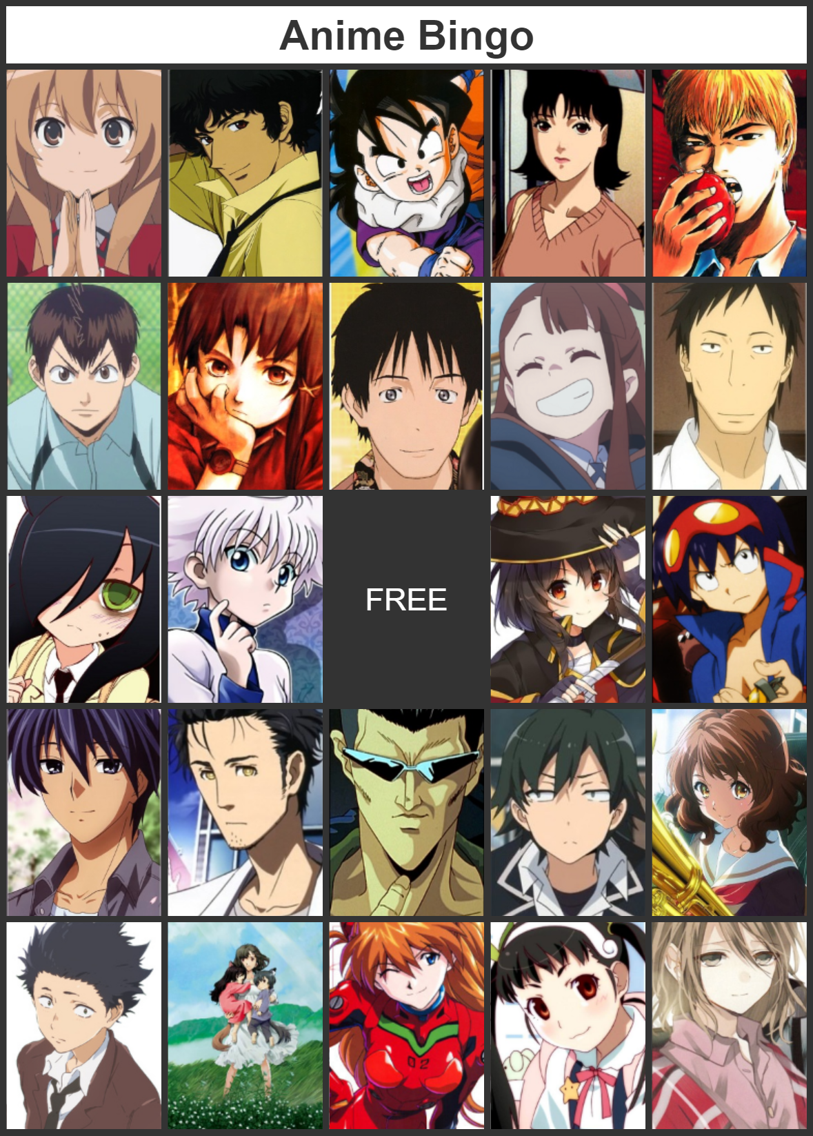 My Anime Character Bingo by miketastic5 on DeviantArt