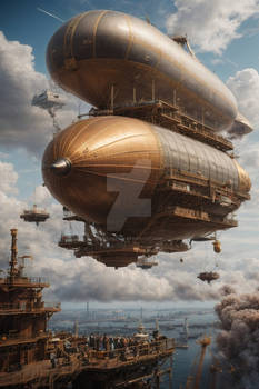 Default A massive steampunk airship soaring throug