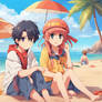 Anime Girl and Boy at the Beach 