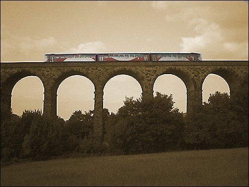 Train in sepia background