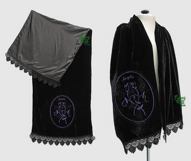 Black silk velvet scarf with custom embroidery