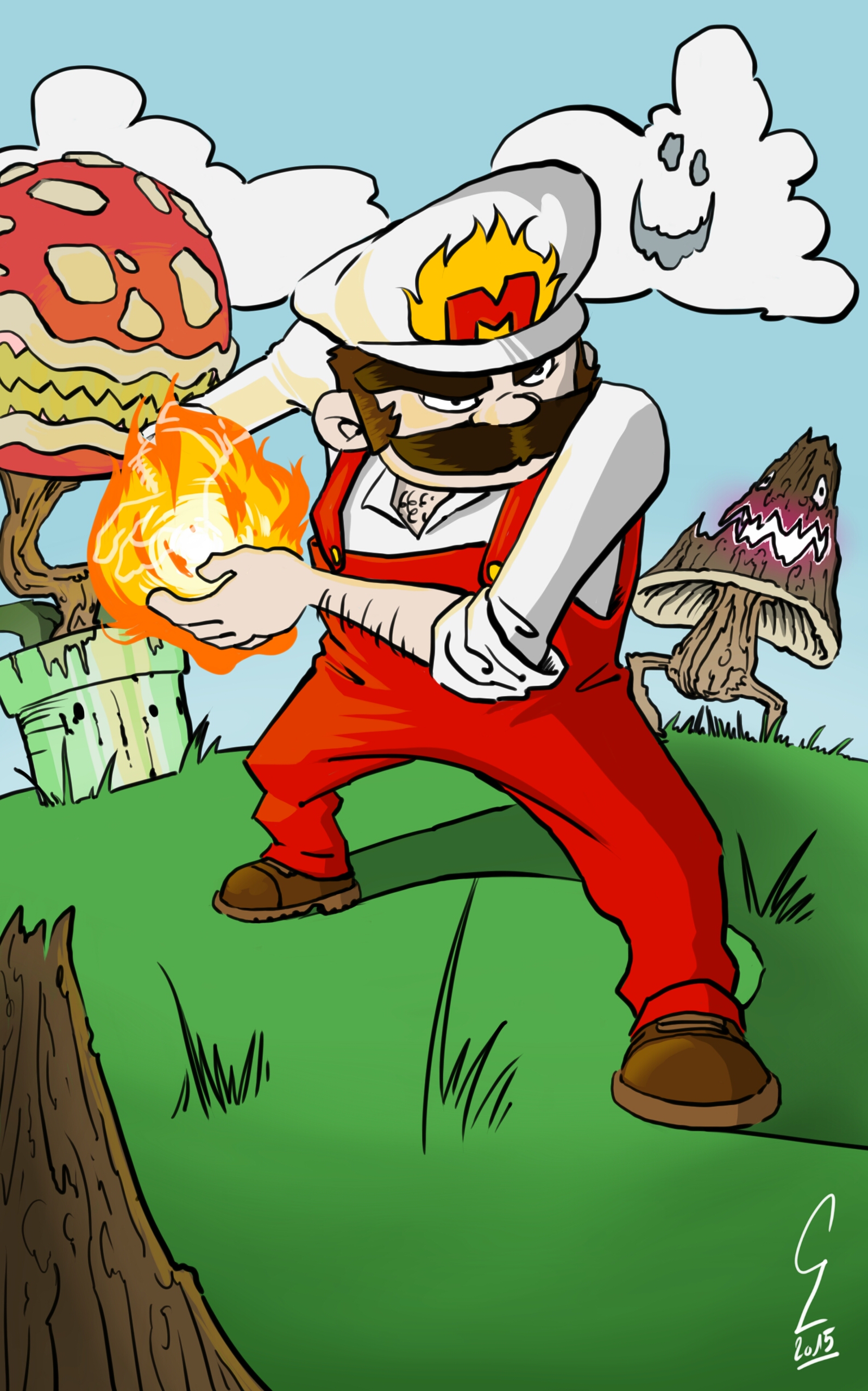 Fire and angry Mario