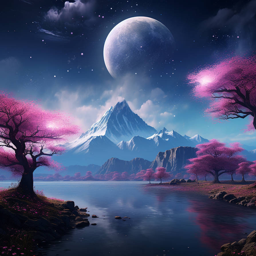 An alien landscape with pink blossom trees 6 by Iam8lu3 on DeviantArt