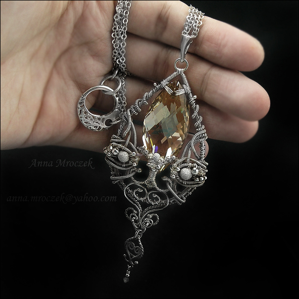 Wire-wrapped, large Swarovski necklace