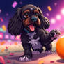 Black Cocker Spaniel With An Orange Ball