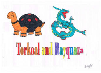 Torkoal and Rayquaza pokemon drawing