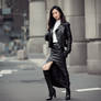 Asian Beauty Women Leather skirt and Boots