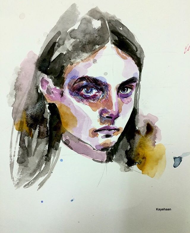 Face study with watercolor