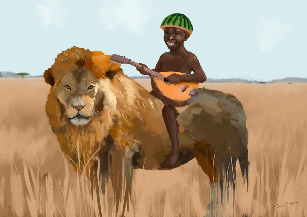 Mandolin, watermelon and the boy who rides a lion