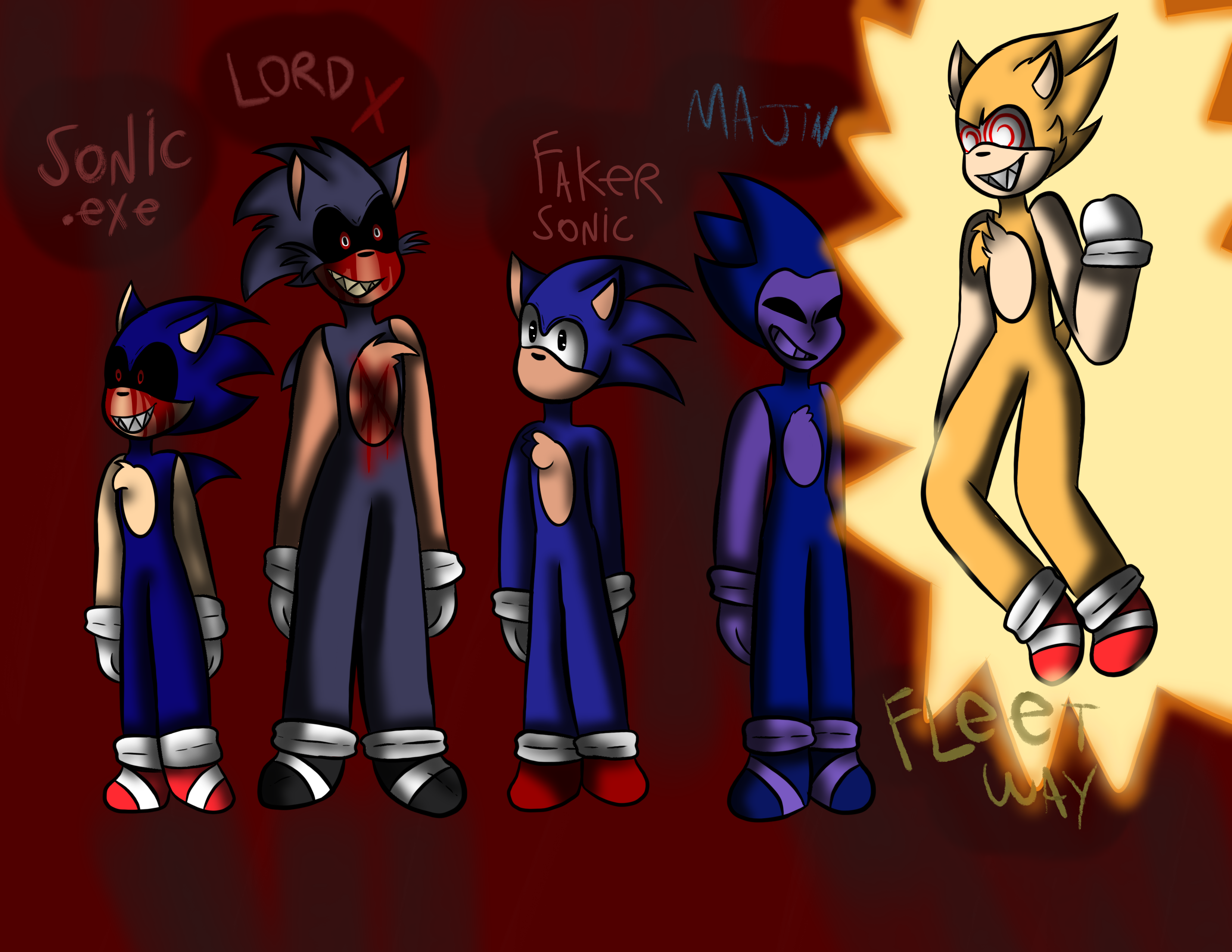 sonic.exe, lord x, faker sonic, majin and fleetway by AlyCatToons on  DeviantArt