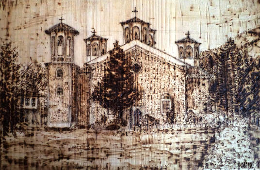 Etropole monastery (pyrography)