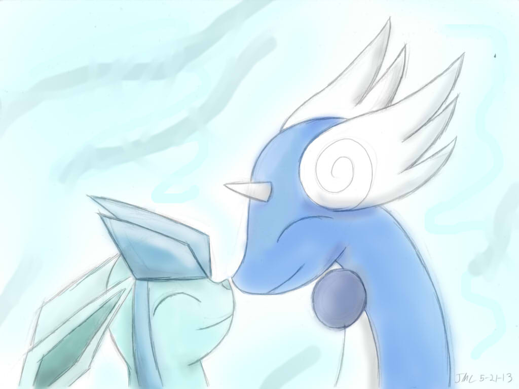 Glaceon and Dragonair Lineart Colored