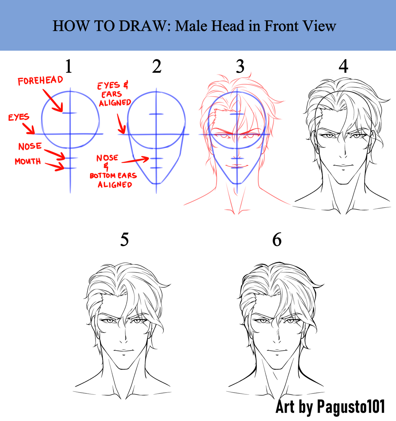HOW TO DRAW: Male Head (Front View) by Pagusto101 on DeviantArt