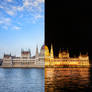 Parliament of Budapest day and night