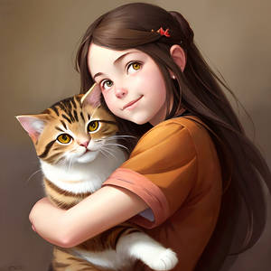 Friendship between a little girl and her cat