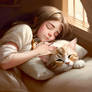 Girl sleep with cat