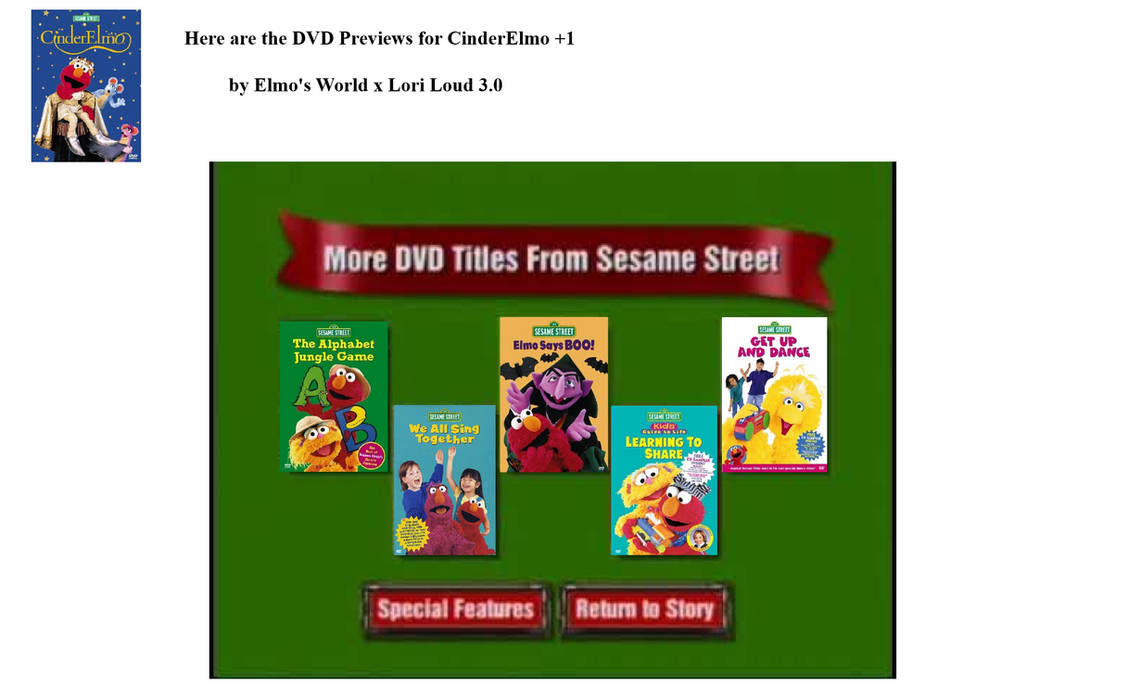 CinderElmo +1 DVD Previews by 650lisBon on DeviantArt