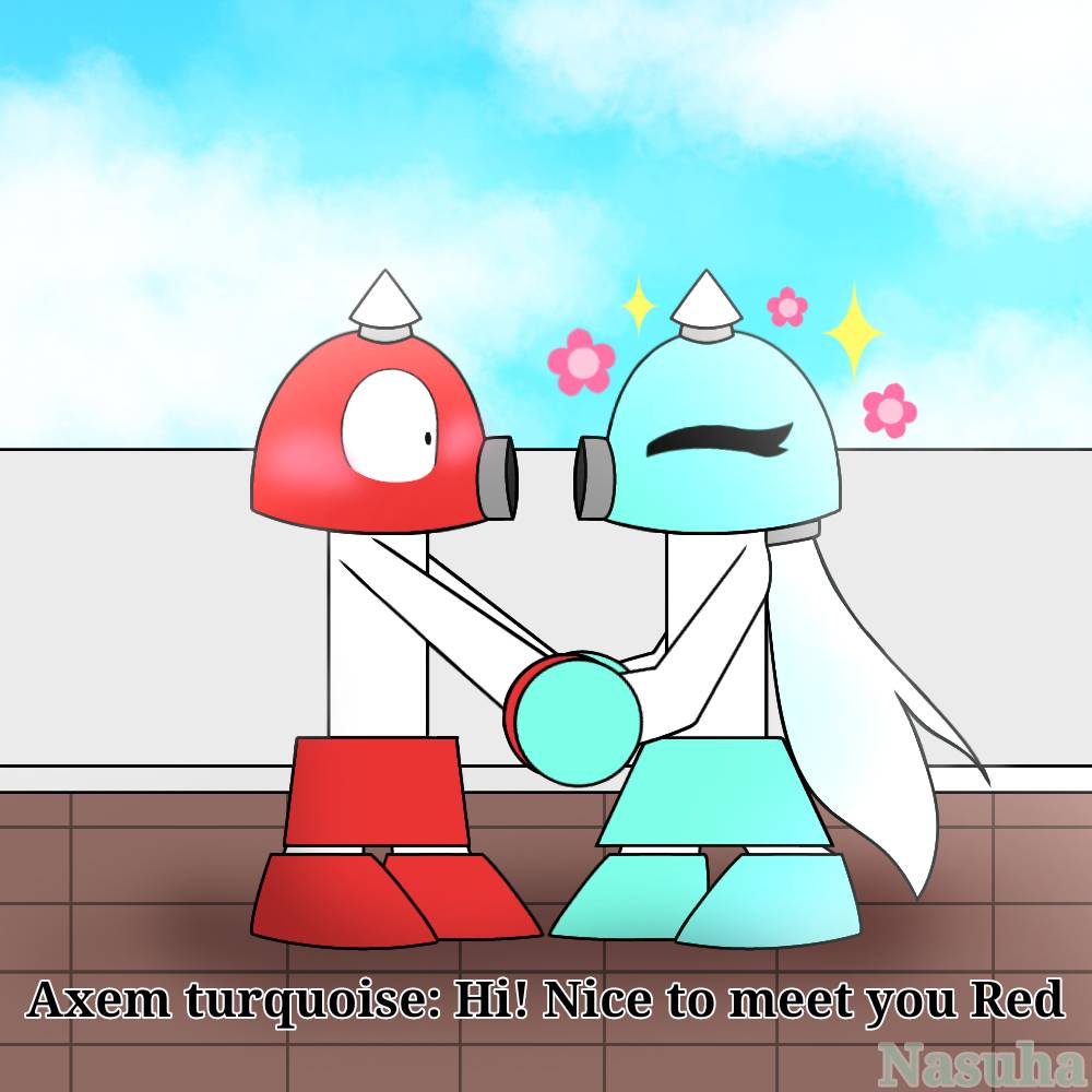Axem red has crush on Axem turquoise