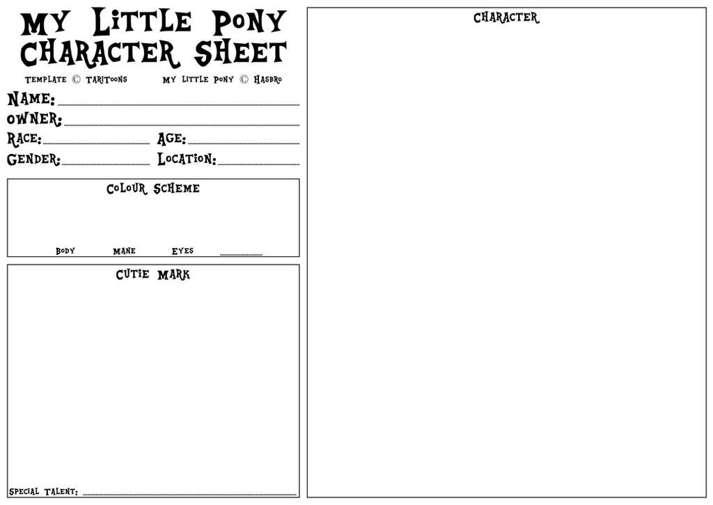My Little Pony Character Sheet Template V1 1 By Taritoons On Deviantart