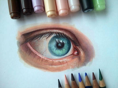 Blue Eye study - Copics Markers and Color Pencils