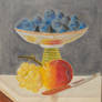 Still life grapes plums peach