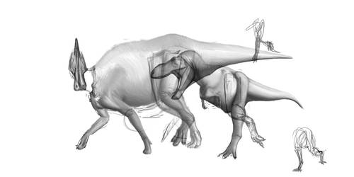 Tarbosaurus + Saurolophus WIP