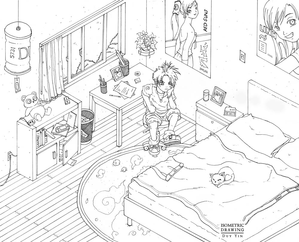 Isometric Drawing Of A Bedroom By Pixel 3 On Deviantart