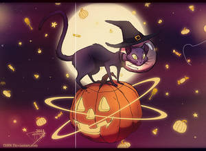 Space Witch Cat Riding a Pumpkin and Glowy Things by DJ88