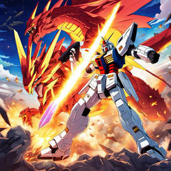 Gundam fight against a dragon