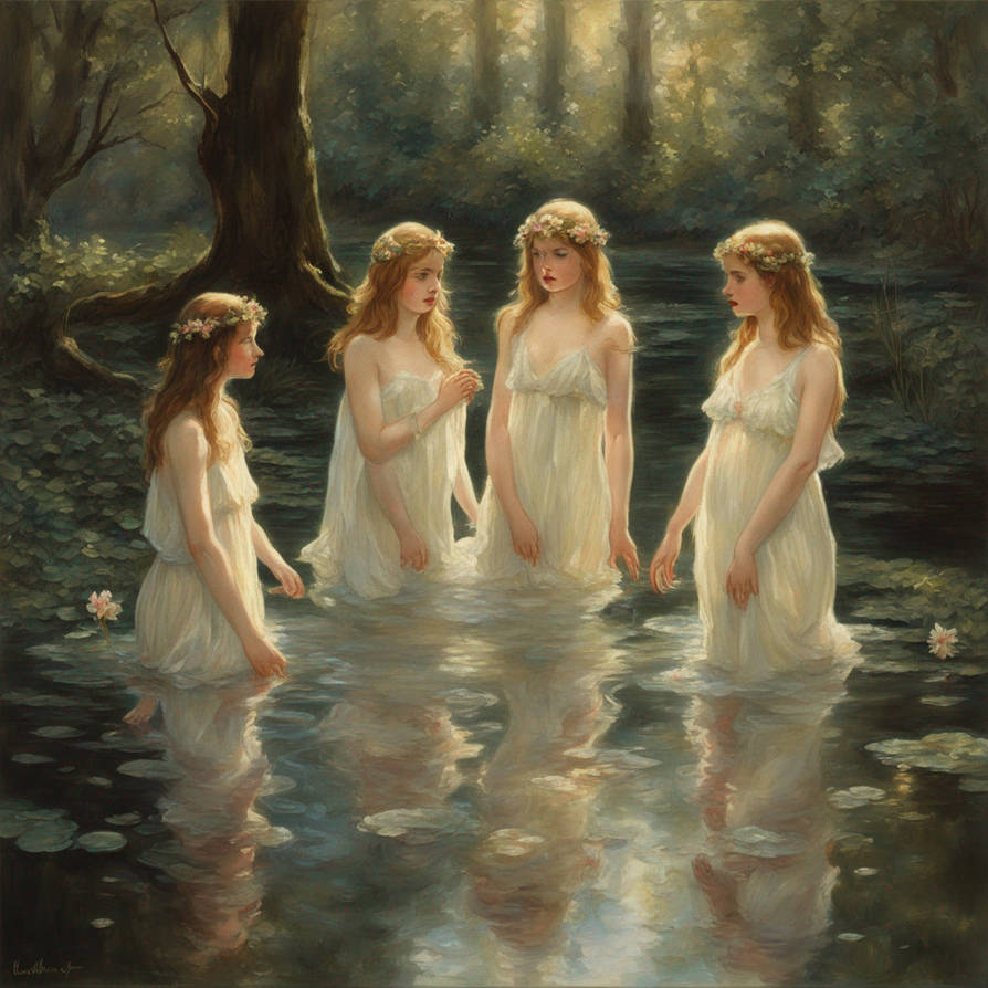 Pre Nymph Four Young Forest Nymphs Girls Bathing In A Stre by RedLynWrites on ...