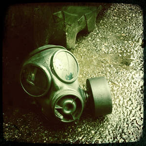 gas mask in the rain