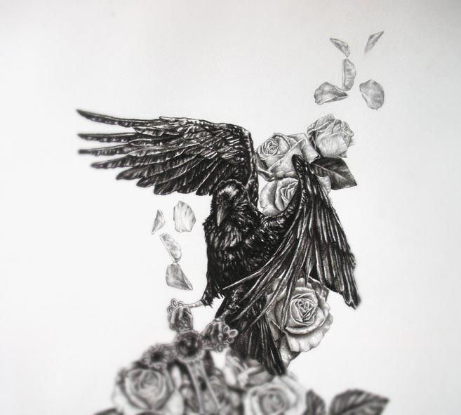 Tattoo Commission raven with roses part2