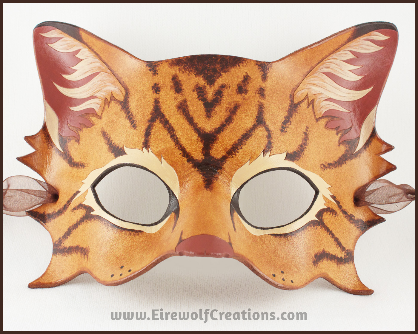 Brown Tabby Cat handmade leather mask