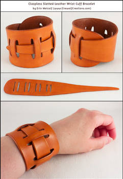 Claspless Slotted Leather Wrist Cuff Bracelet