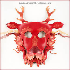 Eastern Dragon mask, red and gold, removable jaw