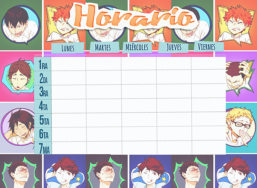 Horario / Organizador semanal Haikyuu! Nekoma