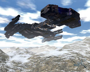 Battlecruiser Over A Snowscape