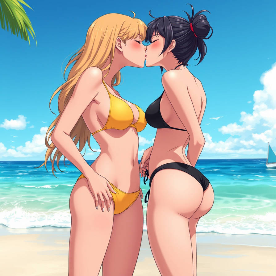 2 Sexy Big Boobs Bikini Lesbians Kissing Each Othe