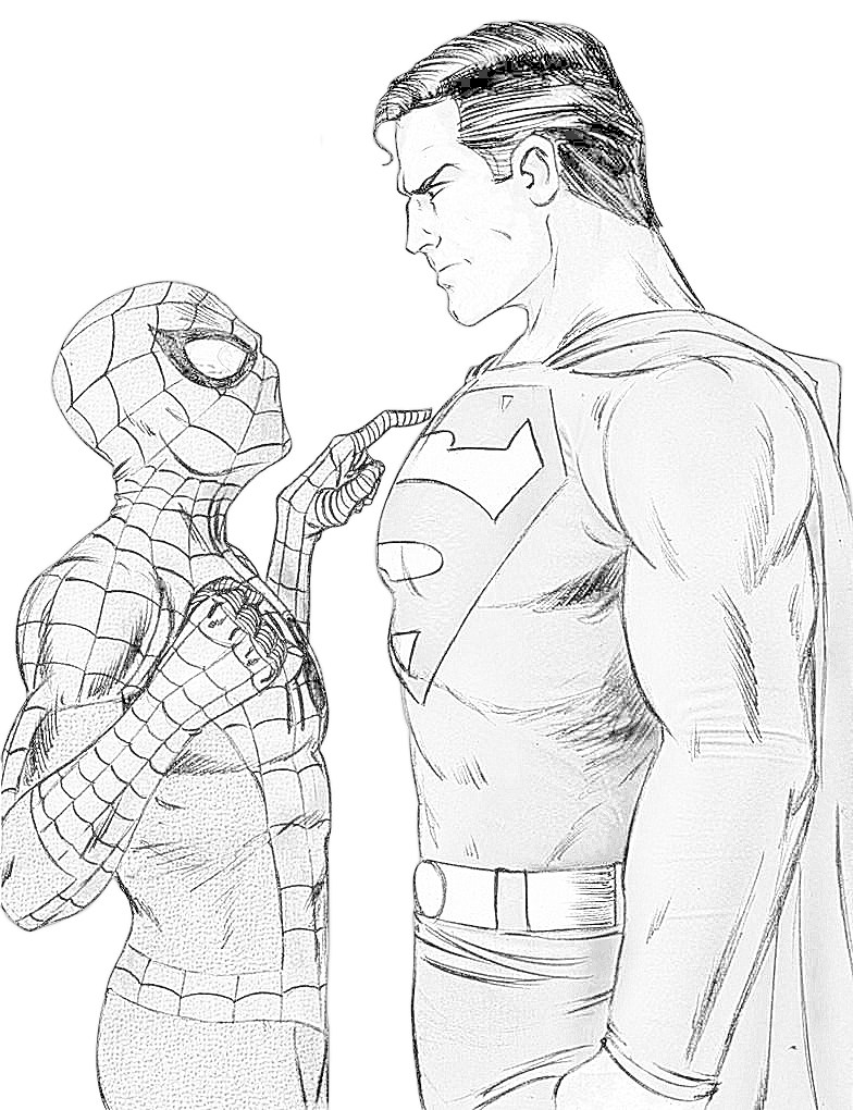 Spider Man vs Super Man Lineart