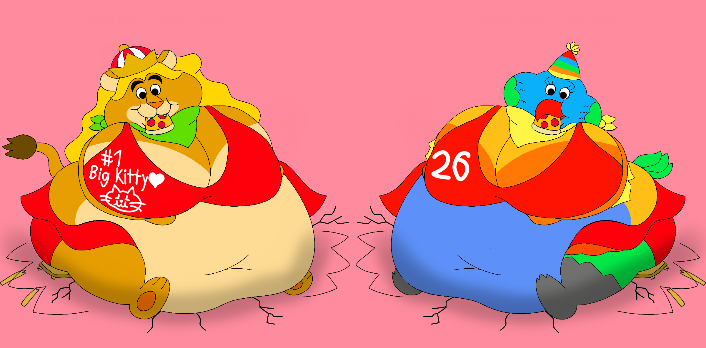 Gametoons red and green big fat for eating pizza by rainbowfriends37437 on  DeviantArt